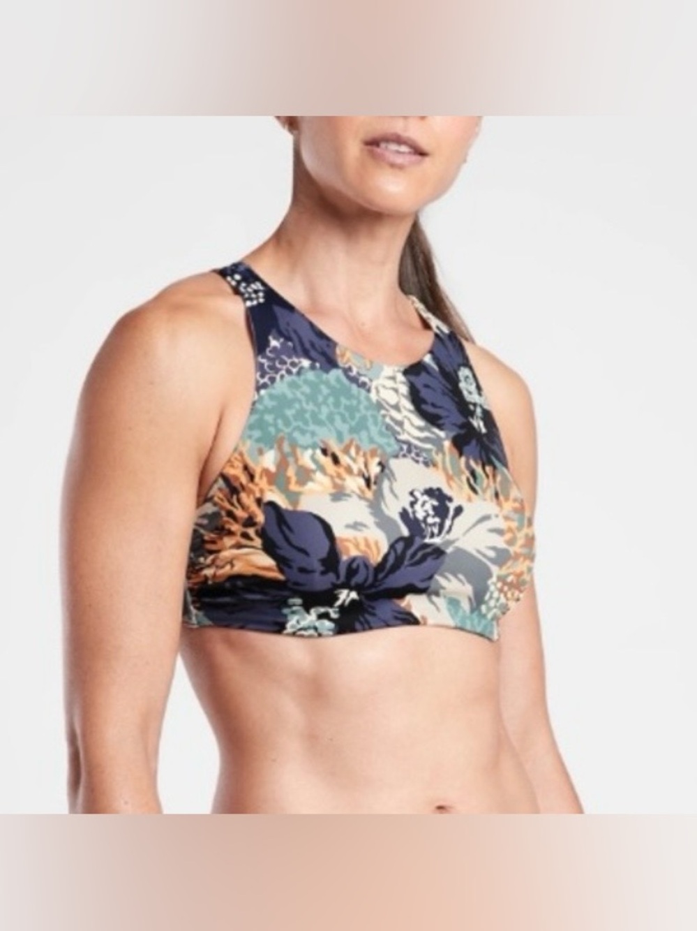 Athleta Maldives Printed Bikini Top Neutral Bora Bora Womens 34 B/C